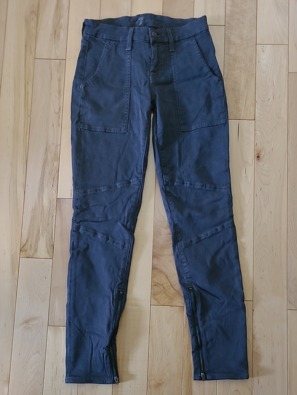 7 For All Mankind Women's Size 24 Black Skinny Utility Jeans with Ankle Zippers